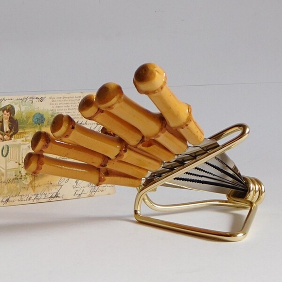 RARE FIND: 6 VINTAGE fruit knives Solingen rust-free in stand 50s / 60s - Picture 5 of 10